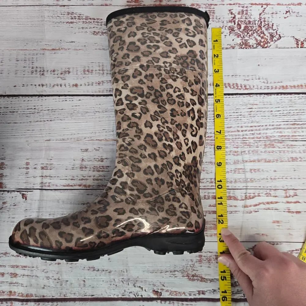 Kamik Rain Boots Size 6 Cheetah Leopard Print Waterproof Outdoor Nature Earthy